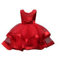 KLS005 Girls Party dress 2-12yrs Beaded O-neck 2layers Puffy Knee Length Girls' Dresses High Quality Satin Kids Clothing Dresses